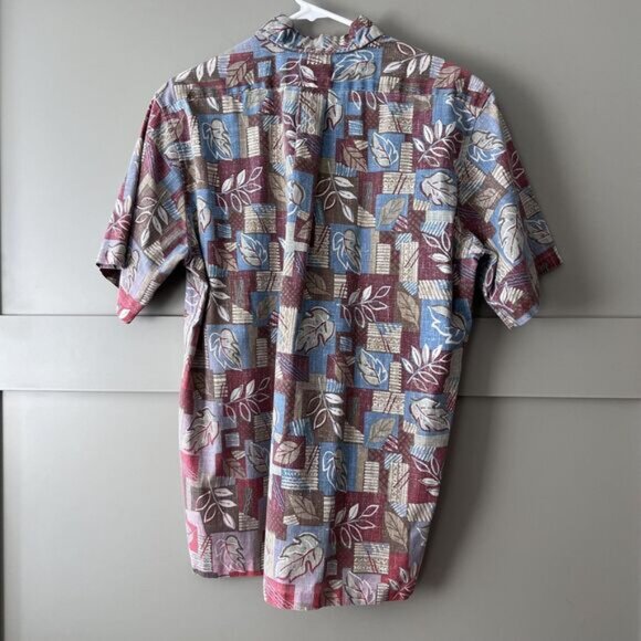 Vintage Reyn Spooner Shirt Mens Medium Hawaiian Leaf Print Aloha 90s Geometric - Picture 5 of 11